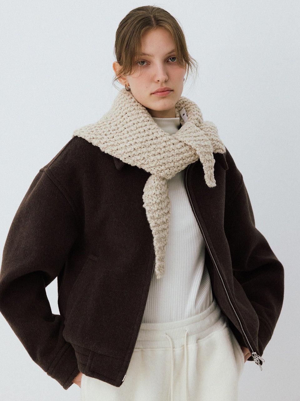 wool zip-up blouson jacket (brown)