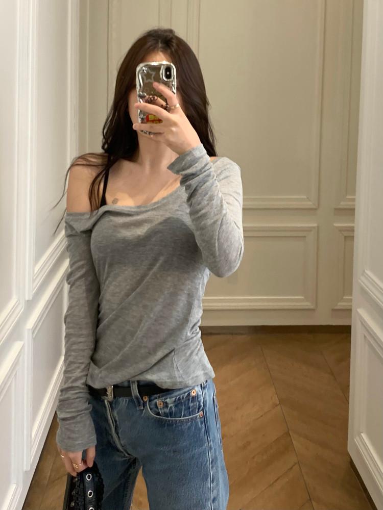 SEEAS 텐셀 U넥 티셔츠(2color) 텐셀티 여리핏 여리티셔츠 여리여리 시스루티 오프숄더