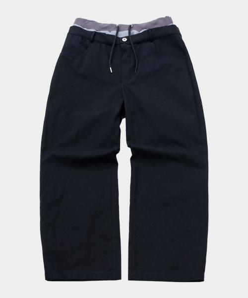 레이어드 스트랩 새깅 포인트 벌룬핏 와이드 코튼 팬츠 [블랙]