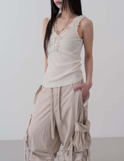 shirring fleats ribbon sleeveless