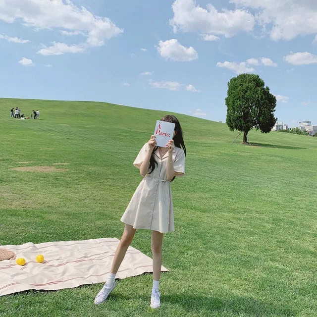 카라 린넨 셔츠 미니 원피스