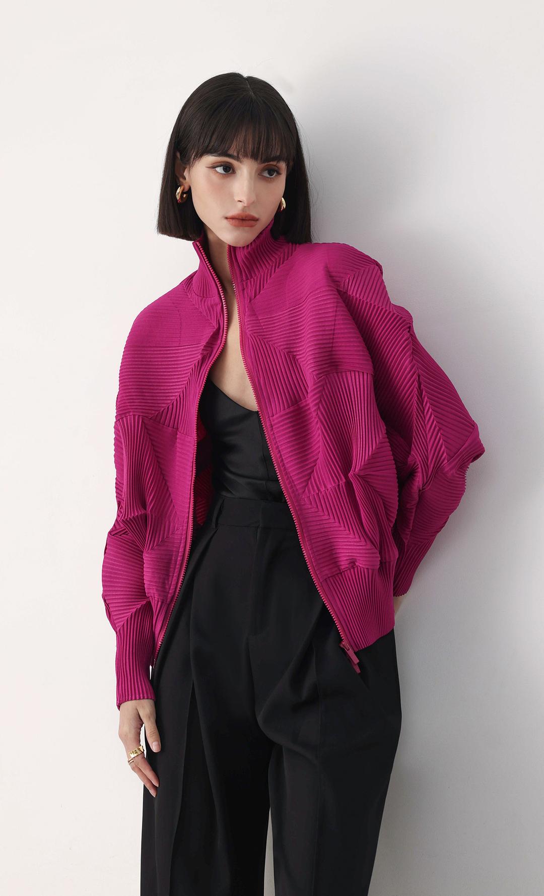 twoway pleats zip-up_pink