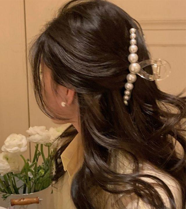 [1+1할인/당일출고] 진주 집게핀 청순 심쿵여신룩 올림머리 반묶음 흔들리지 않는 빅사이즈 집게핀 데일리 분위기 끝판왕 휴가룩 데이트록