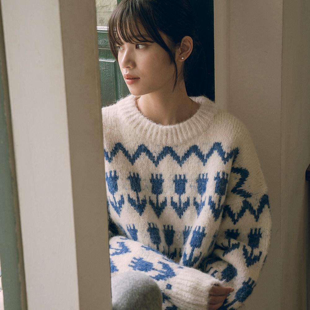KN4240 Flower hairy wool knit_Cream