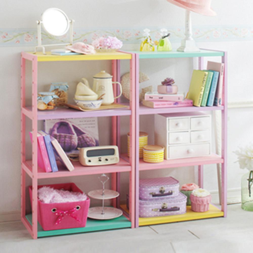 매장 거실 아이방 인테리어 조립식 3단 스탠드 선반 진열대(마카롱핑크,퍼플)