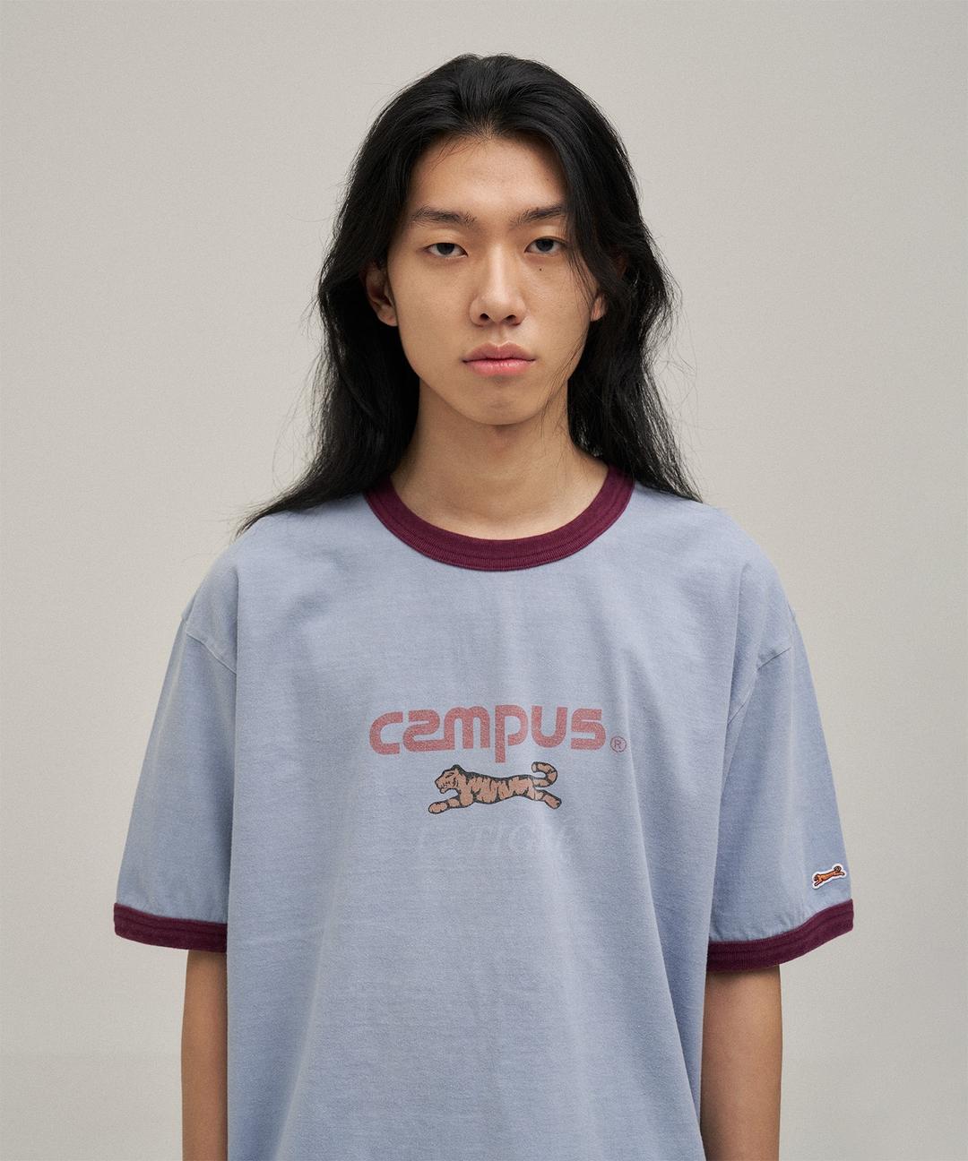 Campus Overdyed ringer T-shirt (Faded Blue)