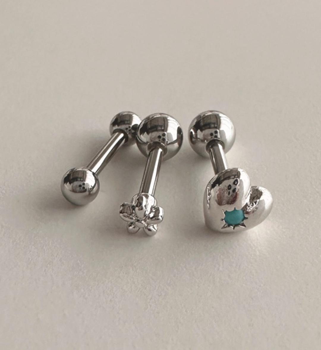 [무배] 터키 콕 하트. 미니 안개꽃. 미니 볼 피어싱 3개 set