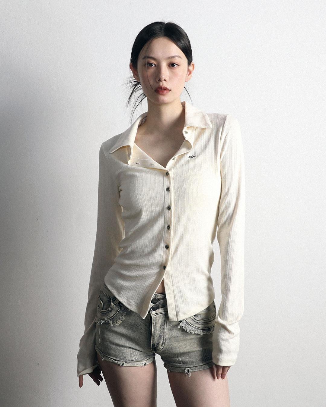 Metal Triclipse Open polo long sleeve cream