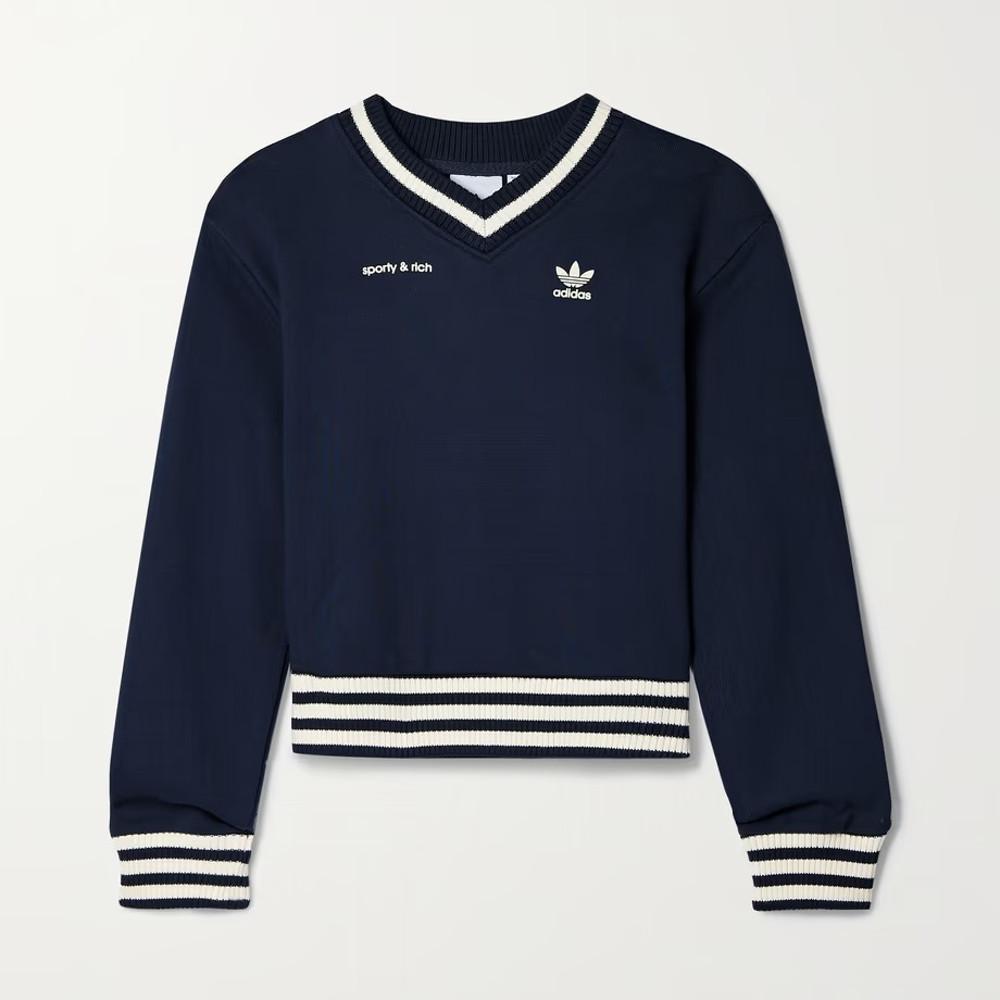 아디다스 오리지널 X 스포티 엔 리치 브이넥 스웻셔츠 네이비 크림 긴팔티