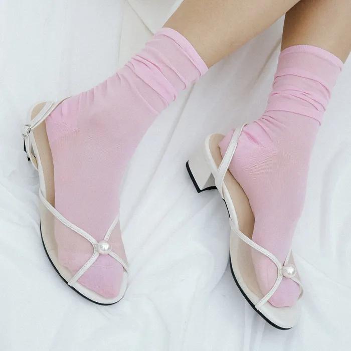 [Levase x Lucir zu] Pearl Mesh Square Heels (cream)