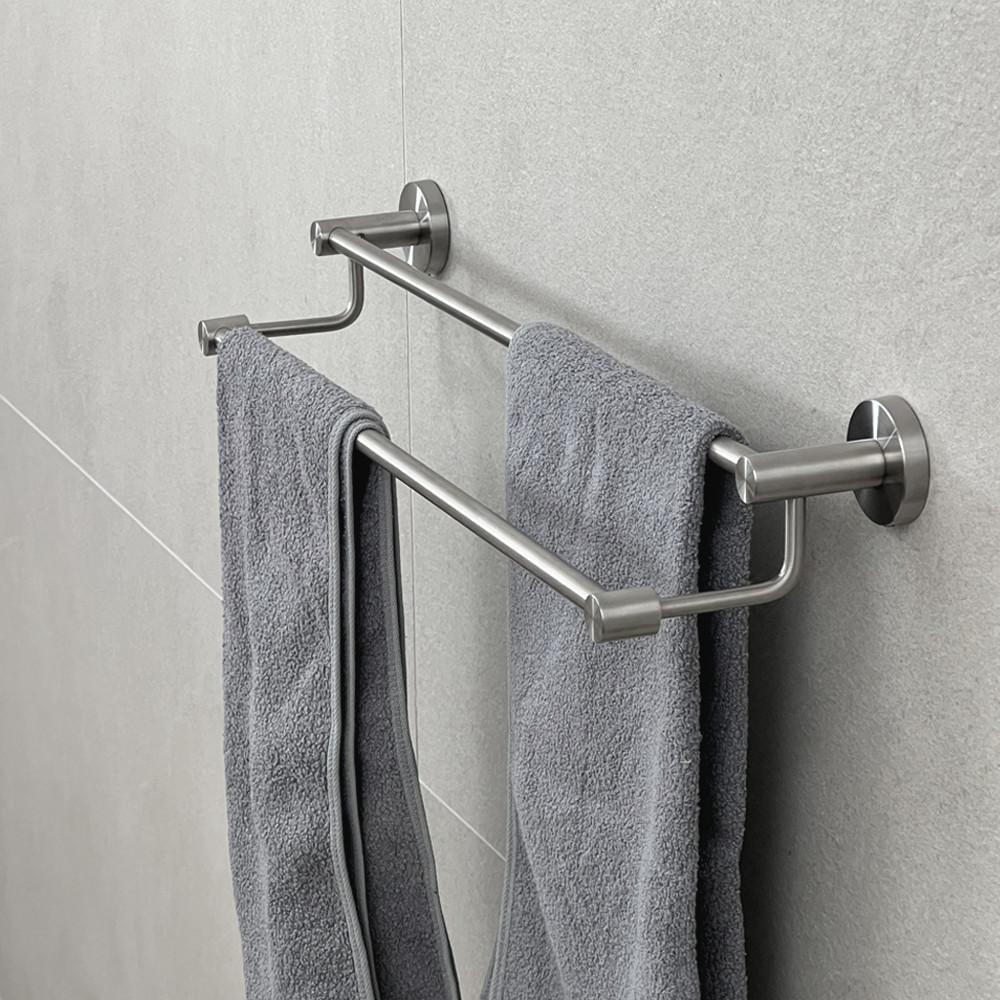 무타공 접착식 욕실 수건걸이 2단 샤워타올 화장실 수건 걸이 무광 니켈 스텐 교체