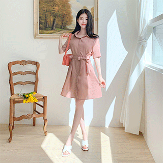 허리스트랩 탈부착 가능한 셔츠형 디자인의 A라인 원피스 여름 dress op9546