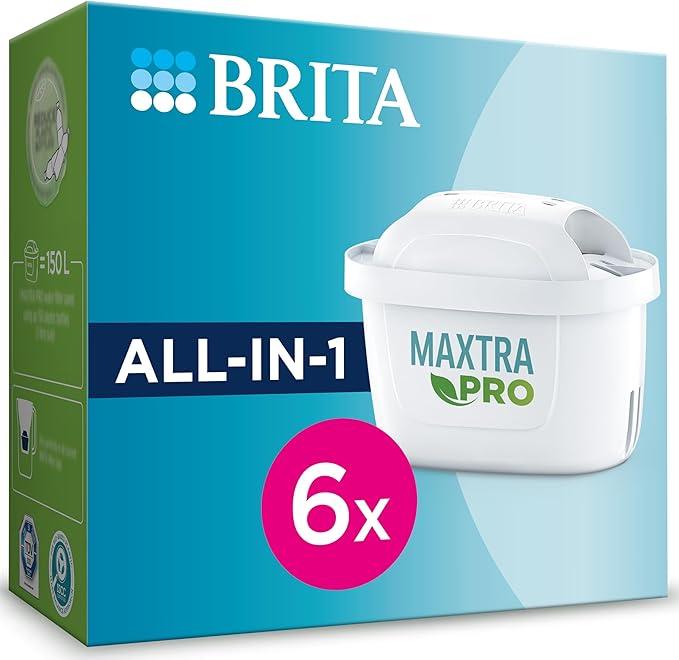 BRITA MAXTRA PRO All-in-1 Water Filter Cartridge 6 Pack (New) - Original BRITA Refill reducing impurities, Chlorine, PFAS, pesticides and limescale for tap Water with Better Taste
