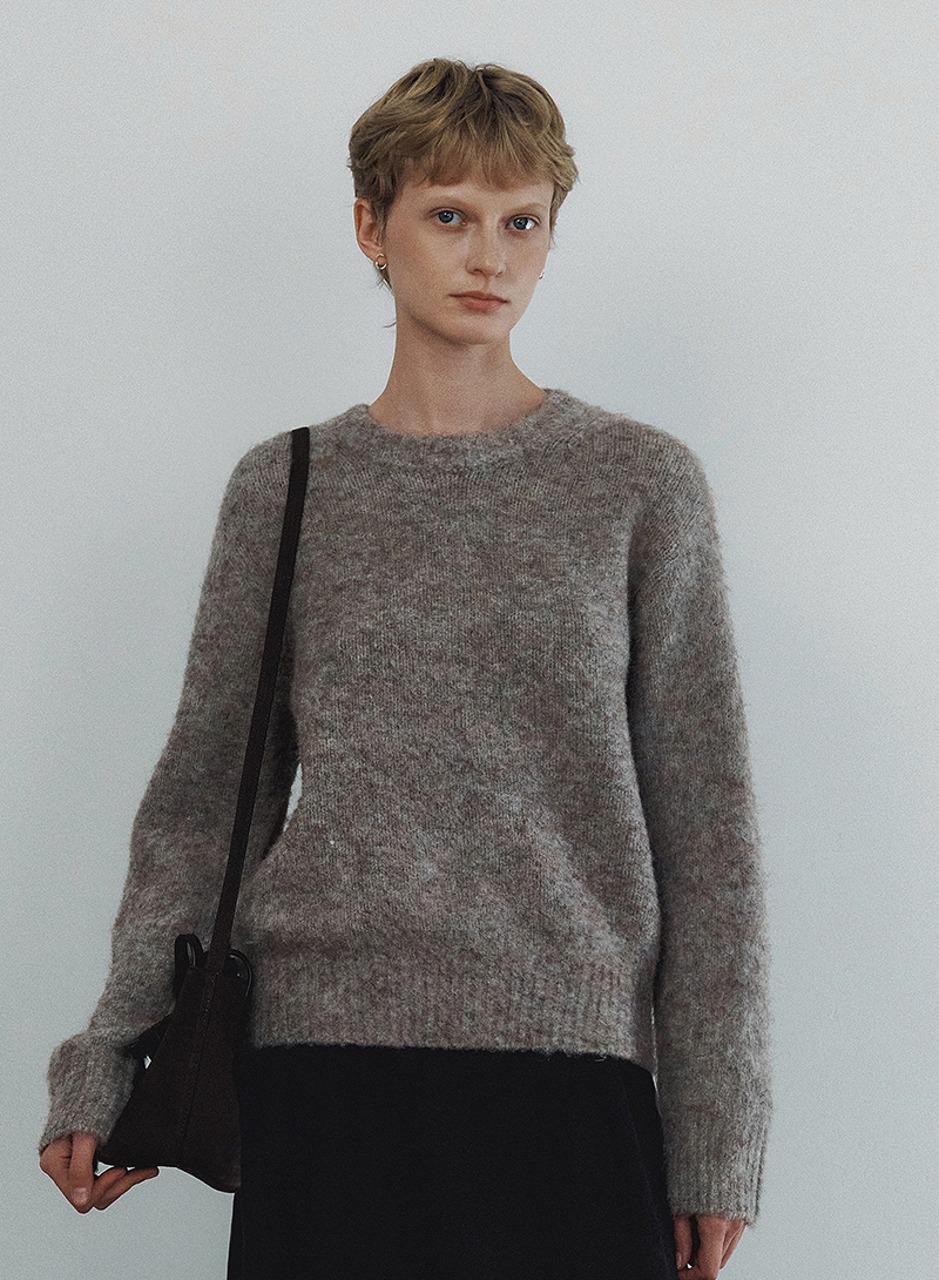 헤어리 울 라운드 풀오버 - 모카