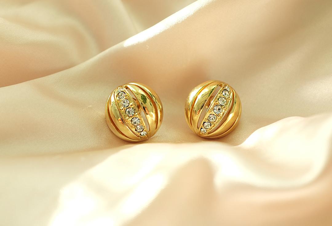 MONET Gold tone dome vintage earrings