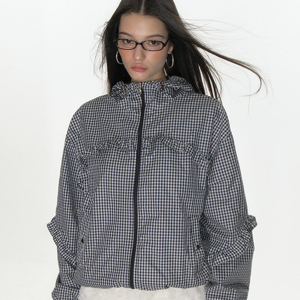 CHECK FRILL WINDBREAKER_NAVY