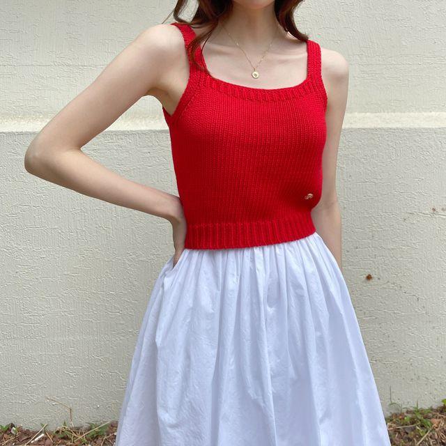 여름 니트 나시 크롭 탑 레이어드 뷔스티에 3colors