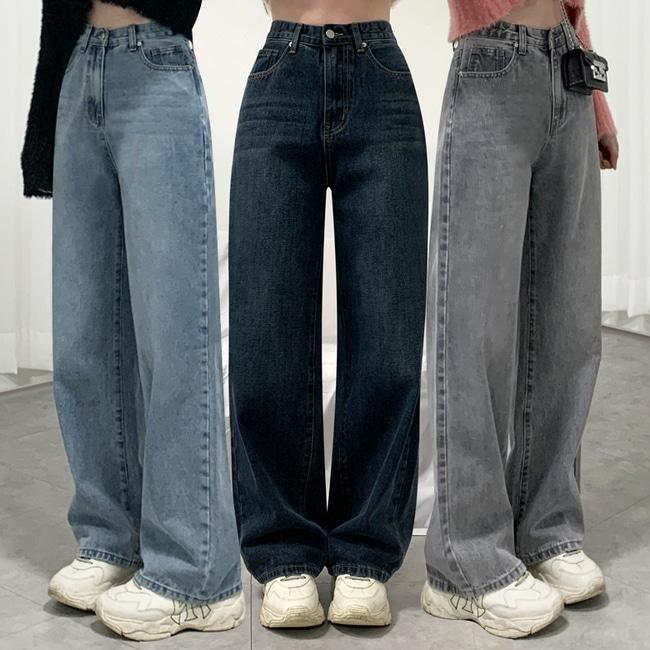 뮤즈핏 *기모추가* [숏,일반,롱]*5컬러/S~2XL* 와이드끝판왕! 3단기장 5컬러 워싱 와이드 청바지