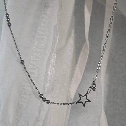 별 써지컬스틸 초커 목걸이 언발 레이어드 체인 드롭 포인트