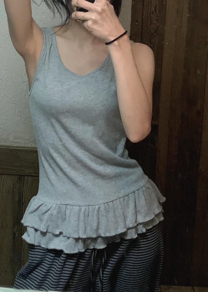 베리 레이어드 프릴 나시 T