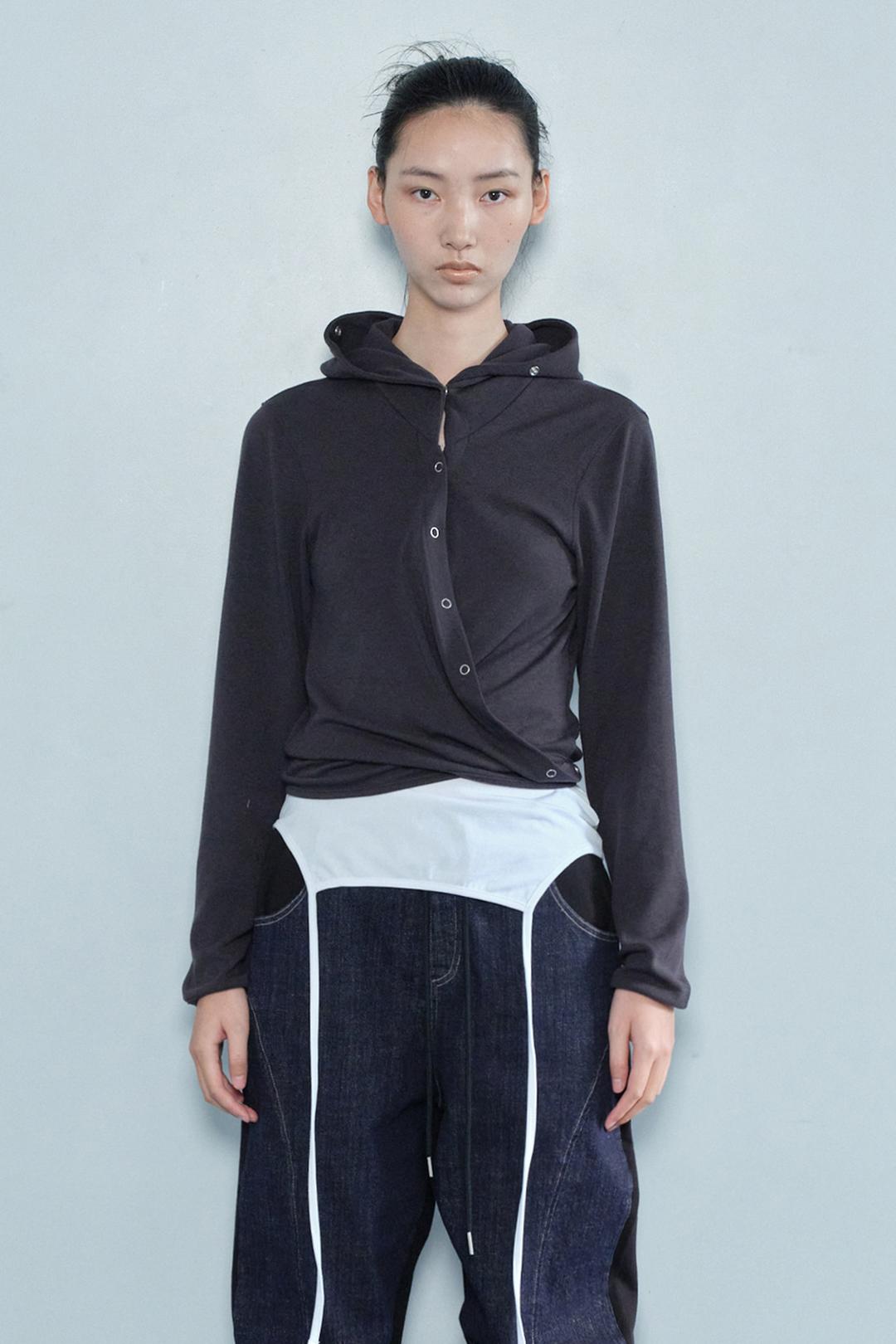 WRAP HOOD CARDIGAN / CHARCOAL
