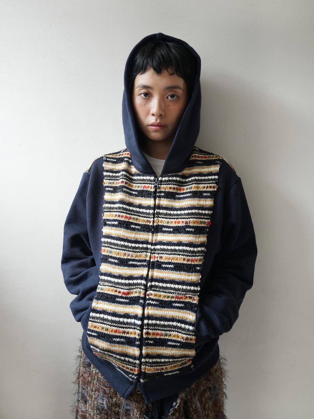 0tape FABRIC BLOCK HOODED ZIP-UP NAVY | 후루츠패밀리