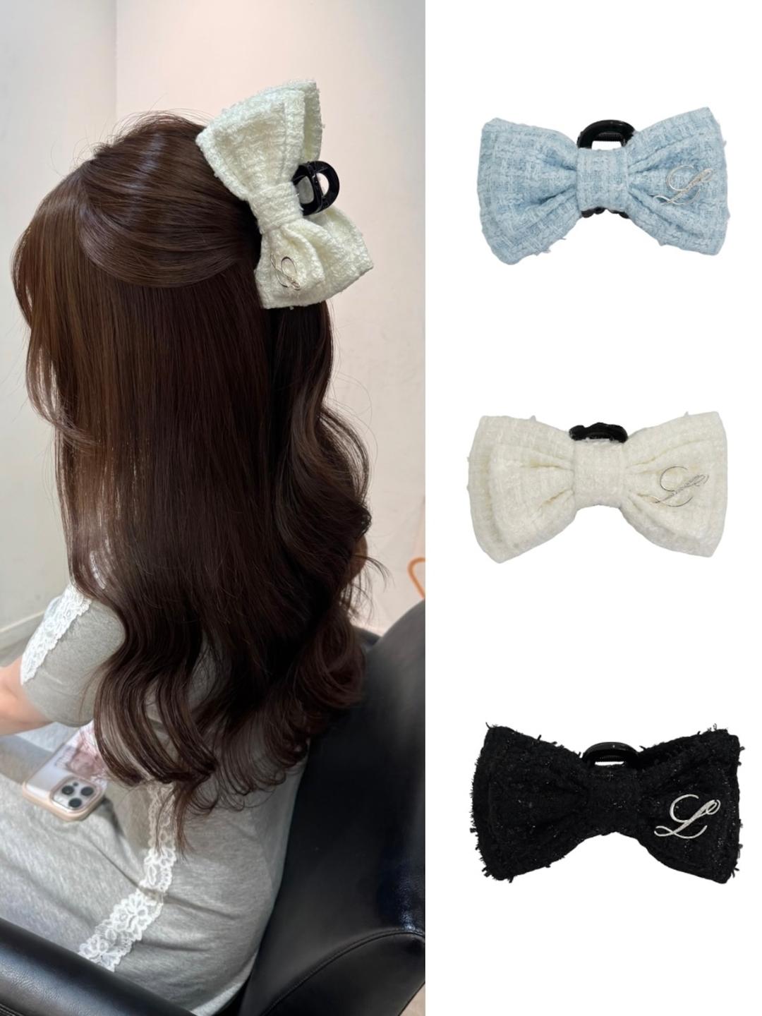 Lumignon original ♥ L tweed ribbon hair clip【ブルー/ホワイト/ブラック】 | Lumignon