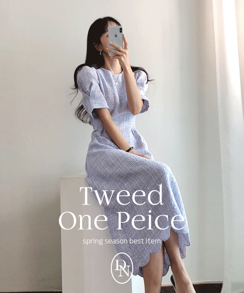 [하객룩🤍/문의폭주] 클레르 핀턱 반팔 트위드 롱 원피스