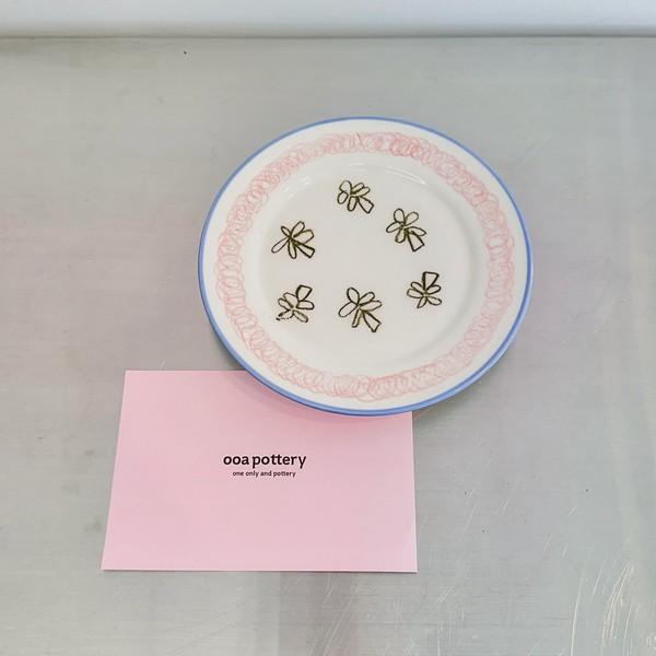 blue line palm tree plate (pink)