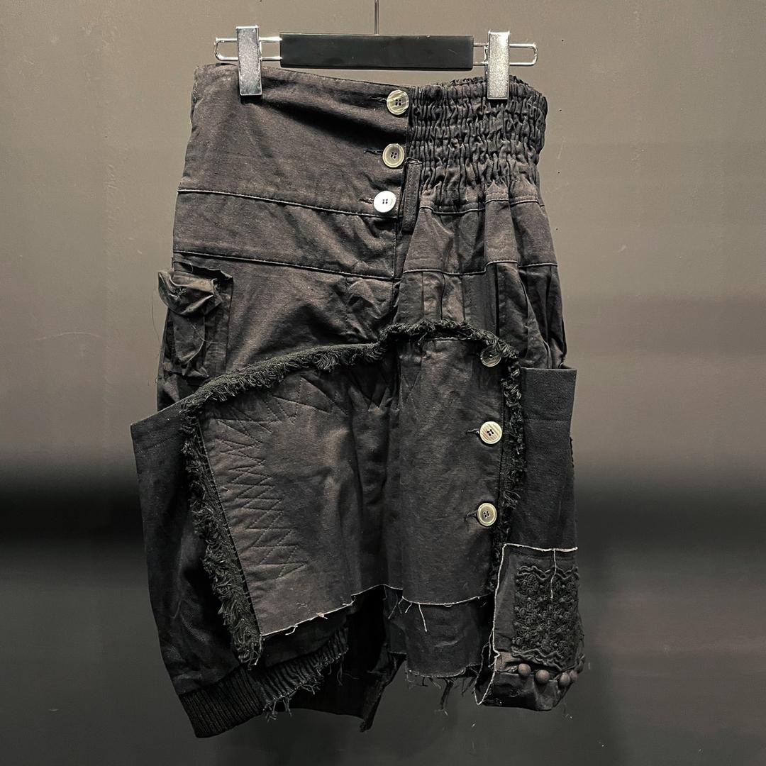 [중고] JPN VINTAGE 블랙 멀티패치 디테일 일자핏 미디 스커트