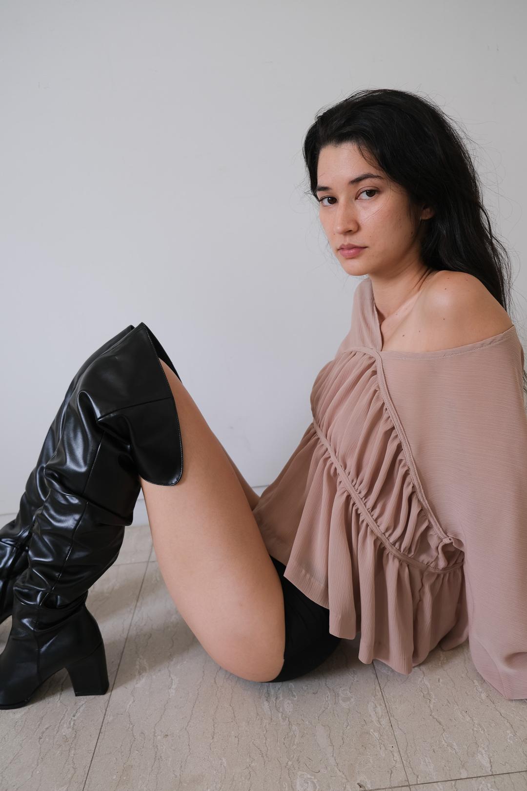 See-through Shirring Blouse / Beige