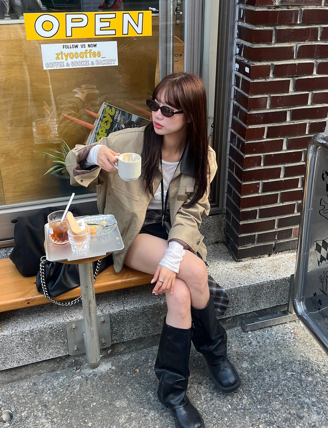 위시러브미 [UNISEX] 레더 배색 워크 자켓 점퍼 2 color