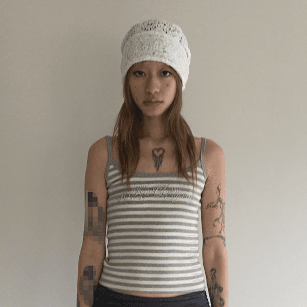 Metal stud stripe tank top grey