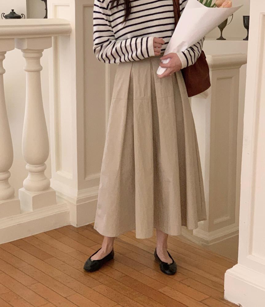 프라다원단 햅번 핀턱 주름 플레어 롱스커트 A라인 밴딩치마