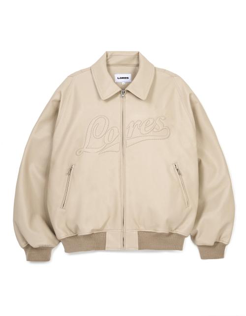 Script Faux Leather Jacket - Cream