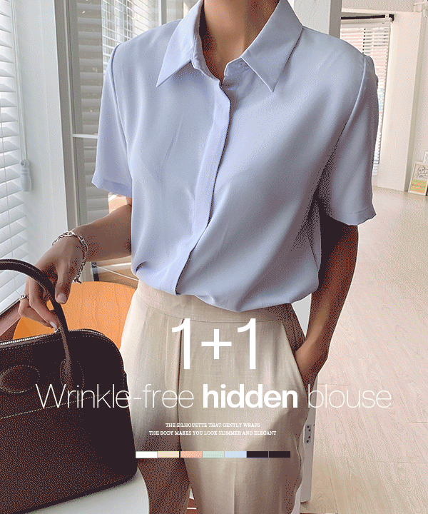 1+1 링클프리히든반팔블라우스 WCF010101