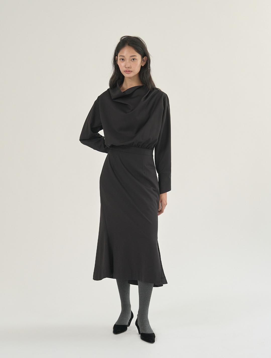 [차지혜 pick 선공개] 오브 드레이핑 슬릿 원피스 - 블랙