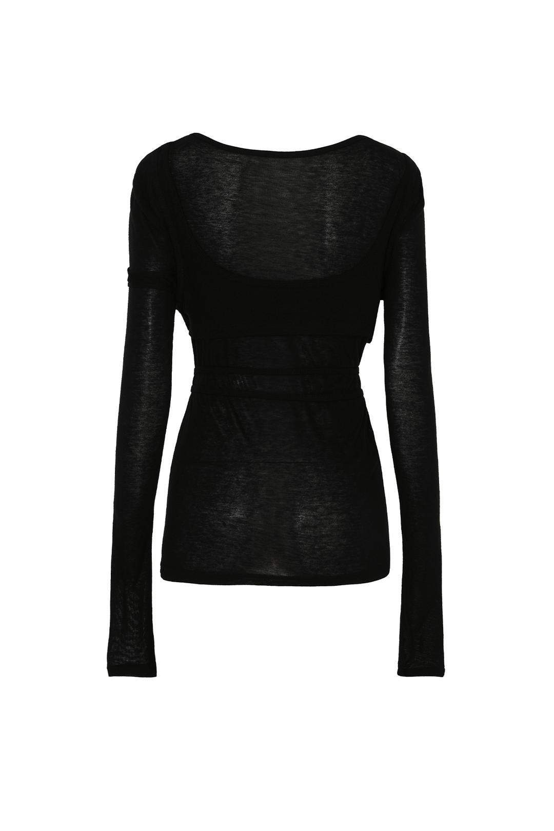 OVERLAY WRAP LONG SLEEVE TOP BLACK
