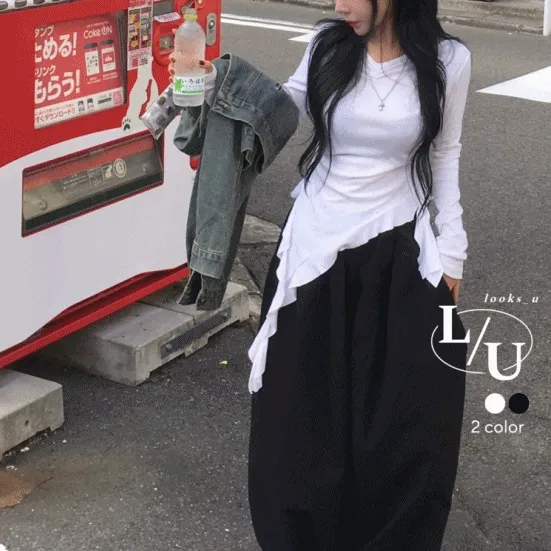 [레이어드/흔하지않은] 프릴 쭉 셔링 간절기,봄,가을,겨울 긴팔 티셔츠