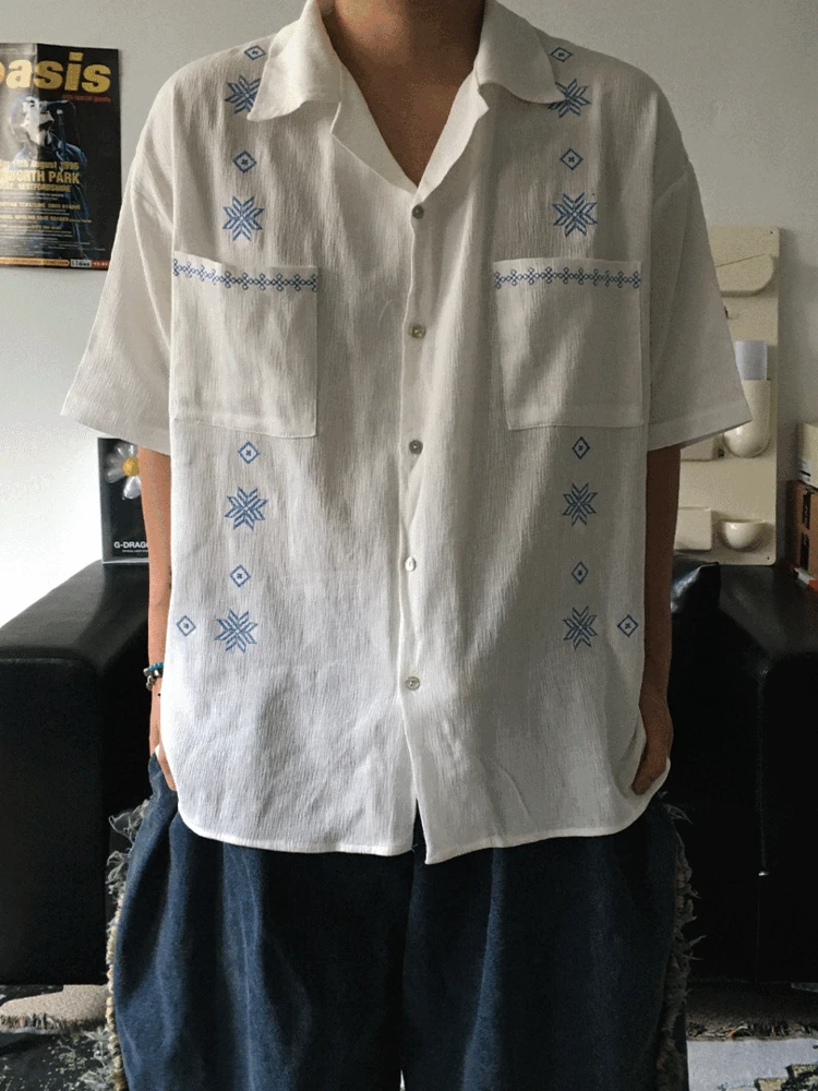 [ 당일출고📦 ] HX 하비 자수 반팔셔츠 (3C)