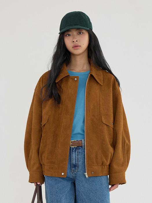 Suede Mood Collar Blouson - CAMEL
