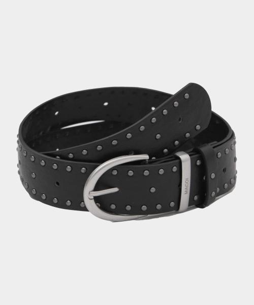 빈티지 라운드 버클 더블 스터트 레더 벨트 [블랙]