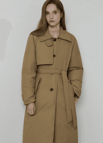 벨티드 싱글 트렌치 구스 다운 코트