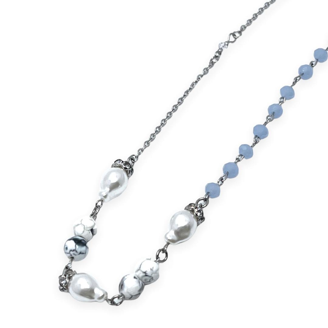 본아웃 진주 하늘 하얀 원석 언발 바다 여름 초커 유니크 써지컬 체인 목걸이