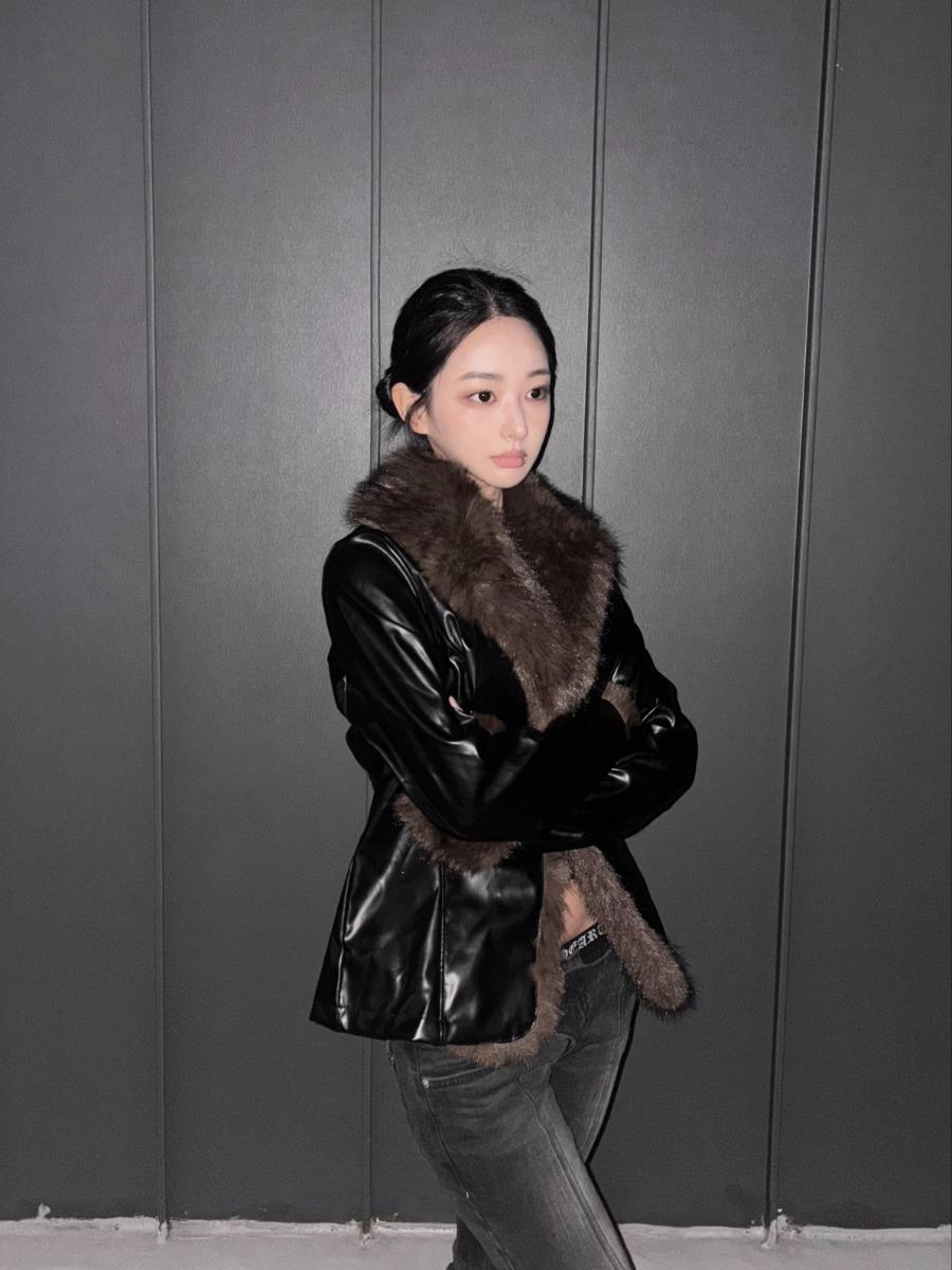 leather eco fur jacket