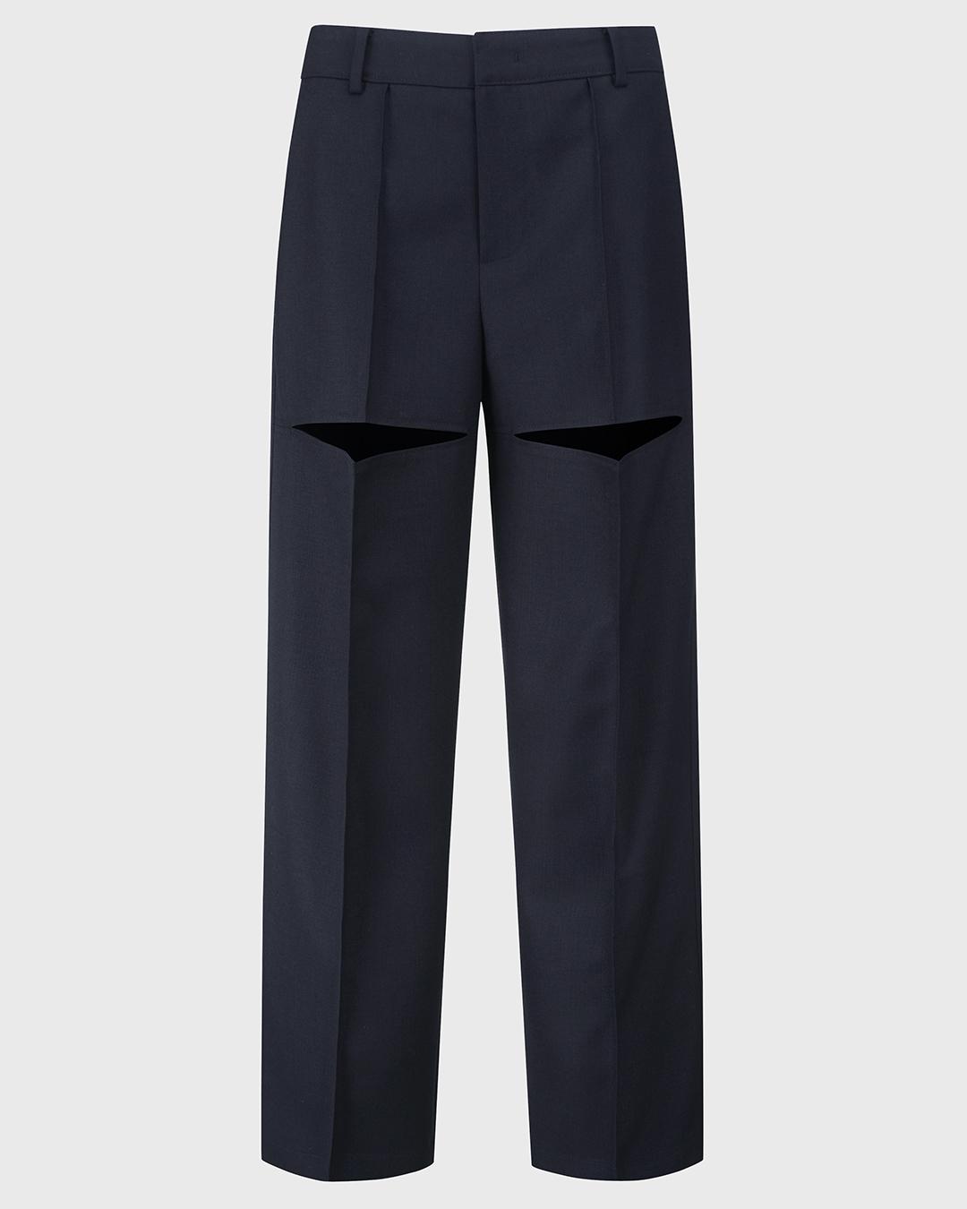 OXFORD FRONT SLIT WOOL PANTS_DARK NAVY