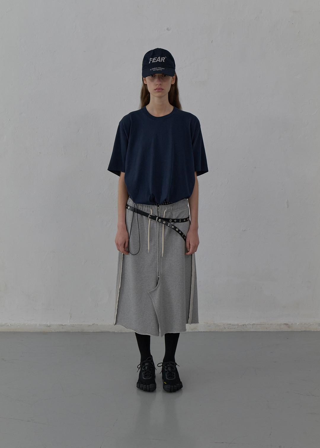 RAW CUT DETAIL JERSEY SKIRT (MELANGE GREY)