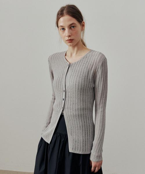 스트라이프 시스루 가디건 세트_GREY