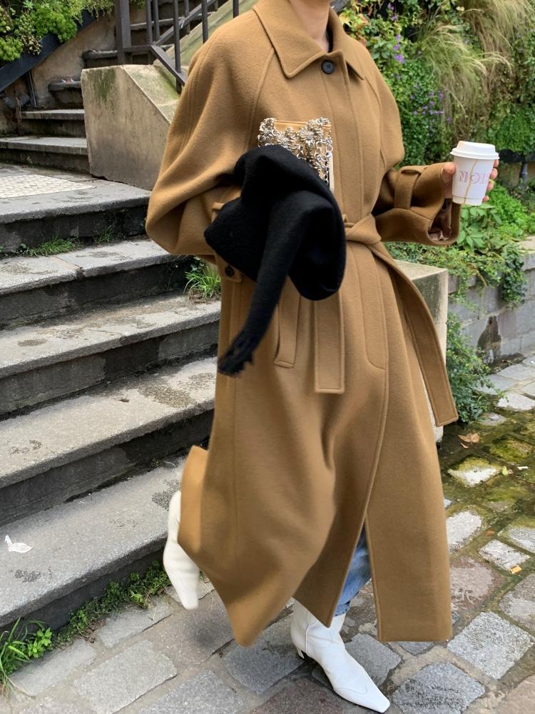 LAUREN RAGLAN LONG COAT - CAMEL