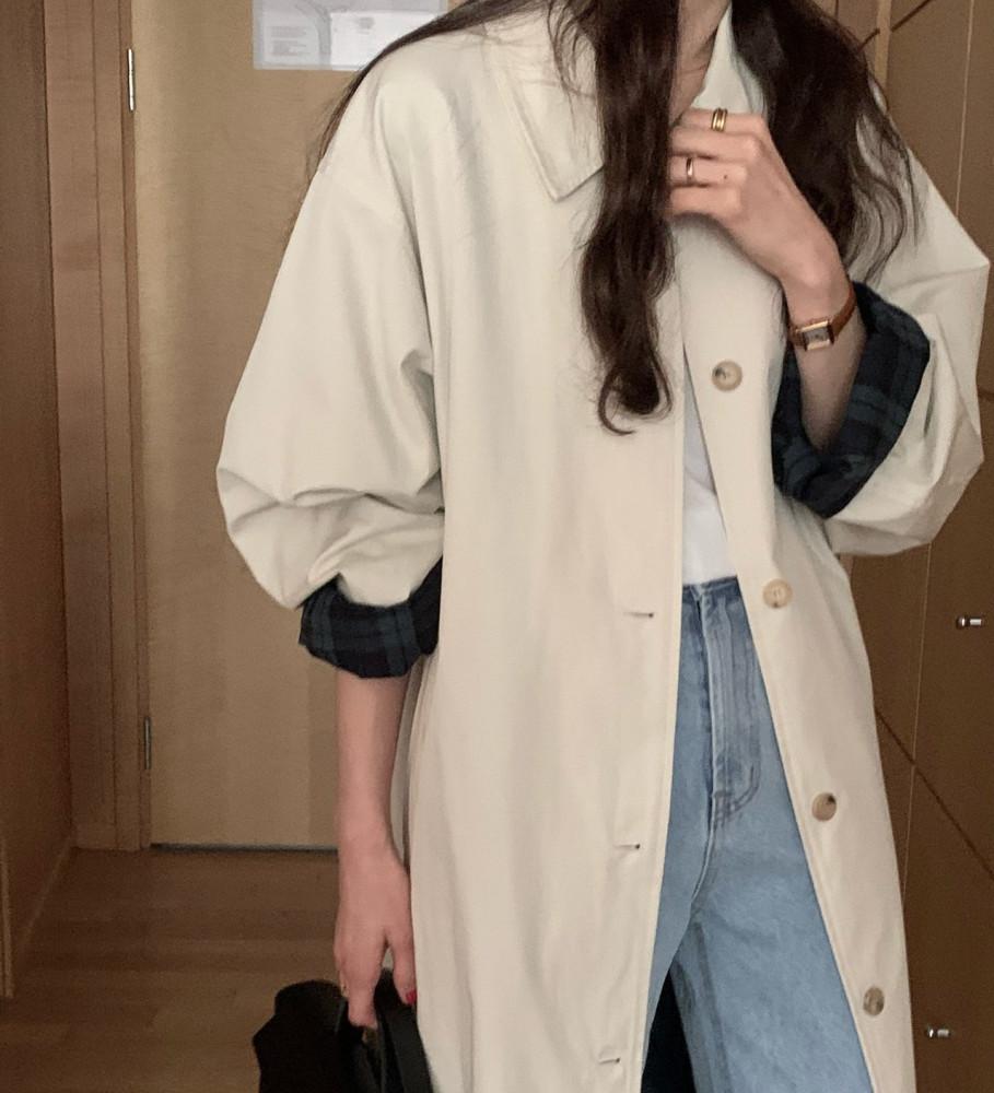 [SALE] 베르가못 싱글 체크 배색 마가렛트렌치